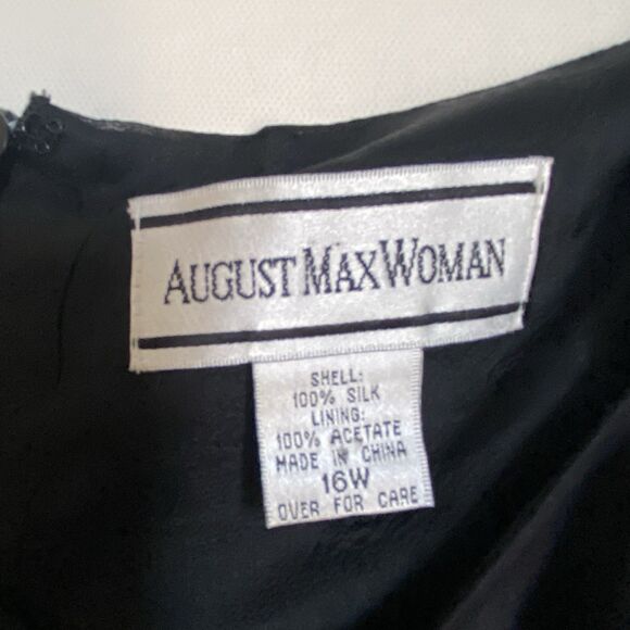 Vintage August Max Maxi Silk Dress 16W Black floral Sleeveless Coastal Scandi - Picture 7 of 13